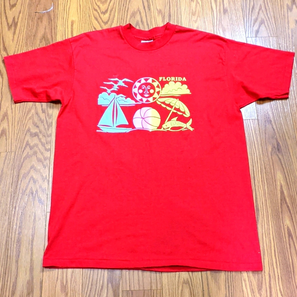 Vintage 90s Florida Colorful Sail Boat Fish Tee XL